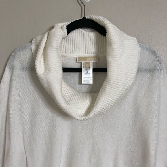 MICHAEL Michael Kors Cream Fringed Cowl Neck Poncho Sweater Size Medium - Picture 6 of 12